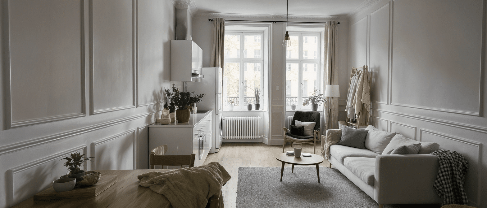 découvrez à oslo un appartement de 58m2 où le confort moderne s’accorde parfaitement avec le charme de l’ancien, offrant un cadre de vie élégant et chaleureux au cœur de la ville.
