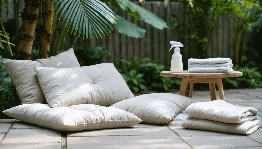 d&eacute;couvrez comment nettoyer efficacement et prot&eacute;ger vos coussins d&rsquo;ext&eacute;rieur avec des textiles d&eacute;perlants. profitez de conseils pratiques pour prolonger la dur&eacute;e de vie de vos tissus et pr&eacute;server leur aspect face aux intemp&eacute;ries.