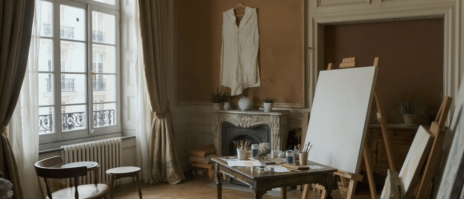 d&eacute;couvrez la transformation exceptionnelle d'un appartement haussmannien de 47 m&sup2; &agrave; paris en un atelier d'artiste unique alliant charme classique et cr&eacute;ativit&eacute; moderne.