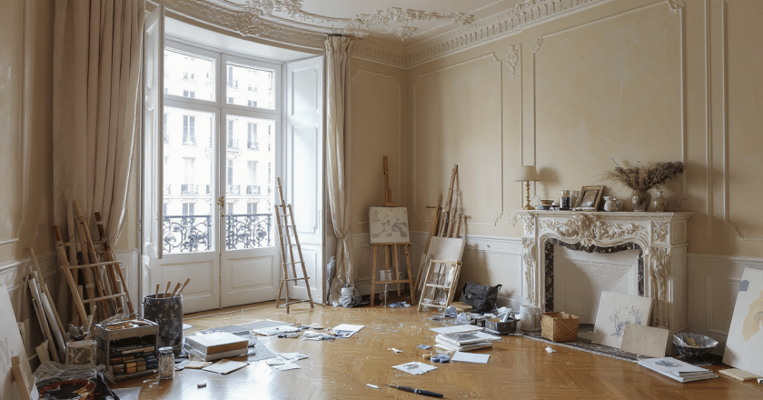 À Paris, transformation d’un appartement haussmannien de 47 m² en un atelier d’artiste unique