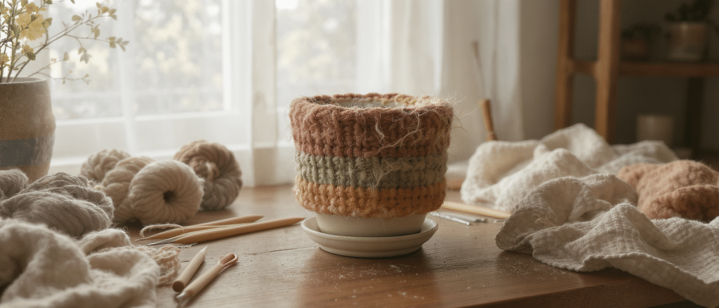 d&eacute;couvrez l'univers craftcore en r&eacute;alisant votre propre cache-pot en laine, une activit&eacute; cr&eacute;ative et tendance pour d&eacute;corer votre int&eacute;rieur avec style.