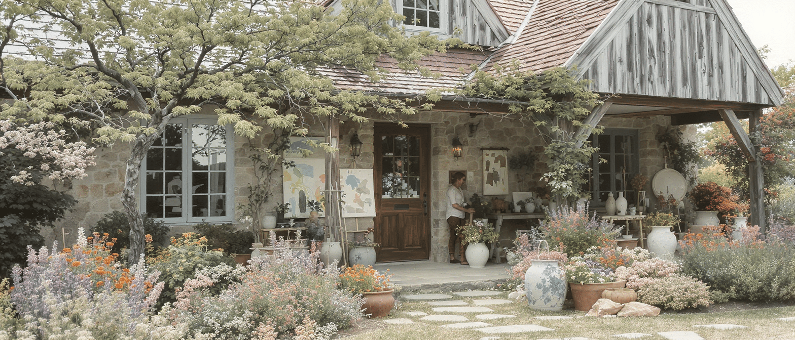 découvrez l'histoire fascinante d'une ferme florale transformée en une maison familiale accueillante, abritant un atelier-galerie unique où nature et art se rencontrent.