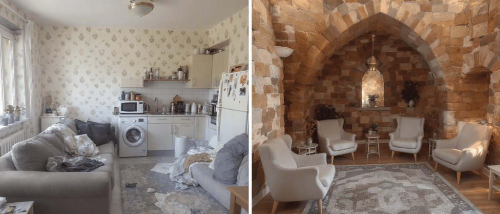 d&eacute;couvrez la transformation impressionnante d'un studio de 26 m&sup2; en un ch&acirc;teau moderne, avec un avant et apr&egrave;s r&eacute;v&eacute;lant chaque &eacute;tape de cette m&eacute;tamorphose unique.