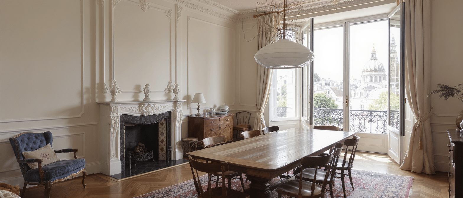 découvrez cet appartement de 87 m² au charme haussmannien, offrant une vue imprenable sur le sacré-cœur. un intérieur élégant mariant mobilier chiné et touches contemporaines pour un cadre de vie unique.