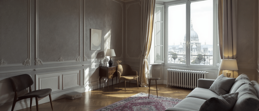découvrez ce charmant appartement de 87 m² au style haussmannien, offrant une vue imprenable sur le sacré-cœur. un mariage réussi entre mobilier chiné et touches contemporaines pour un intérieur élégant et unique.