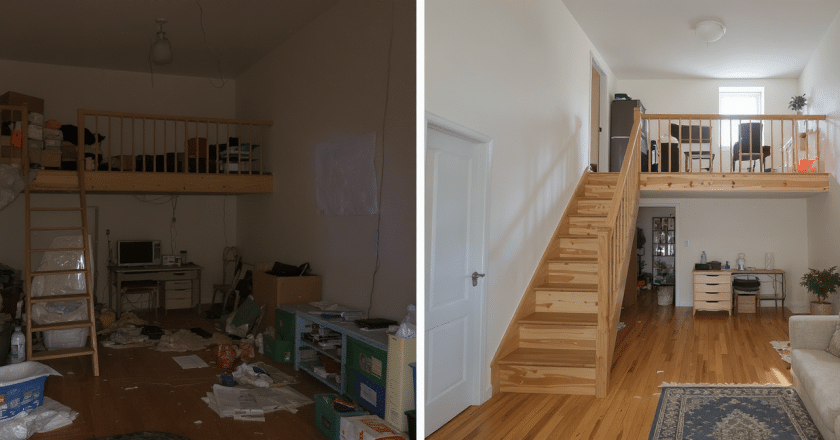 Avant/Après : Transformation spectaculaire d’un studio avec mezzanine doté de rangements astucieux et discrets