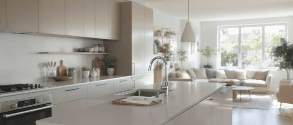 d&eacute;couvrez comment am&eacute;nager une cuisine ouverte &eacute;pur&eacute;e qui s'harmonise parfaitement avec votre salon gr&acirc;ce &agrave; mes astuces indispensables pour un espace moderne, fonctionnel et &eacute;l&eacute;gant.