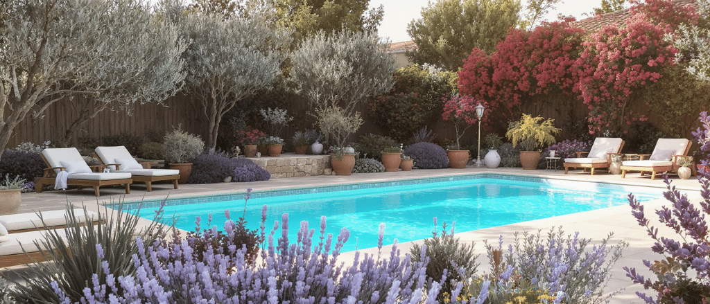 d&eacute;couvrez comment concevoir un jardin m&eacute;diterran&eacute;en id&eacute;al autour de votre piscine avec des conseils pratiques pour choisir les bonnes plantes, optimiser l'am&eacute;nagement et cr&eacute;er une ambiance chaleureuse et relaxante.