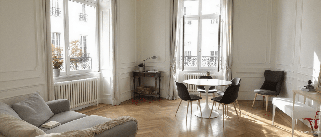 découvrez la transformation d’un appartement haussmannien de 60 m² avec un décloisonnement intelligent, apportant plus de lumière naturelle et favorisant un espace convivial et moderne.