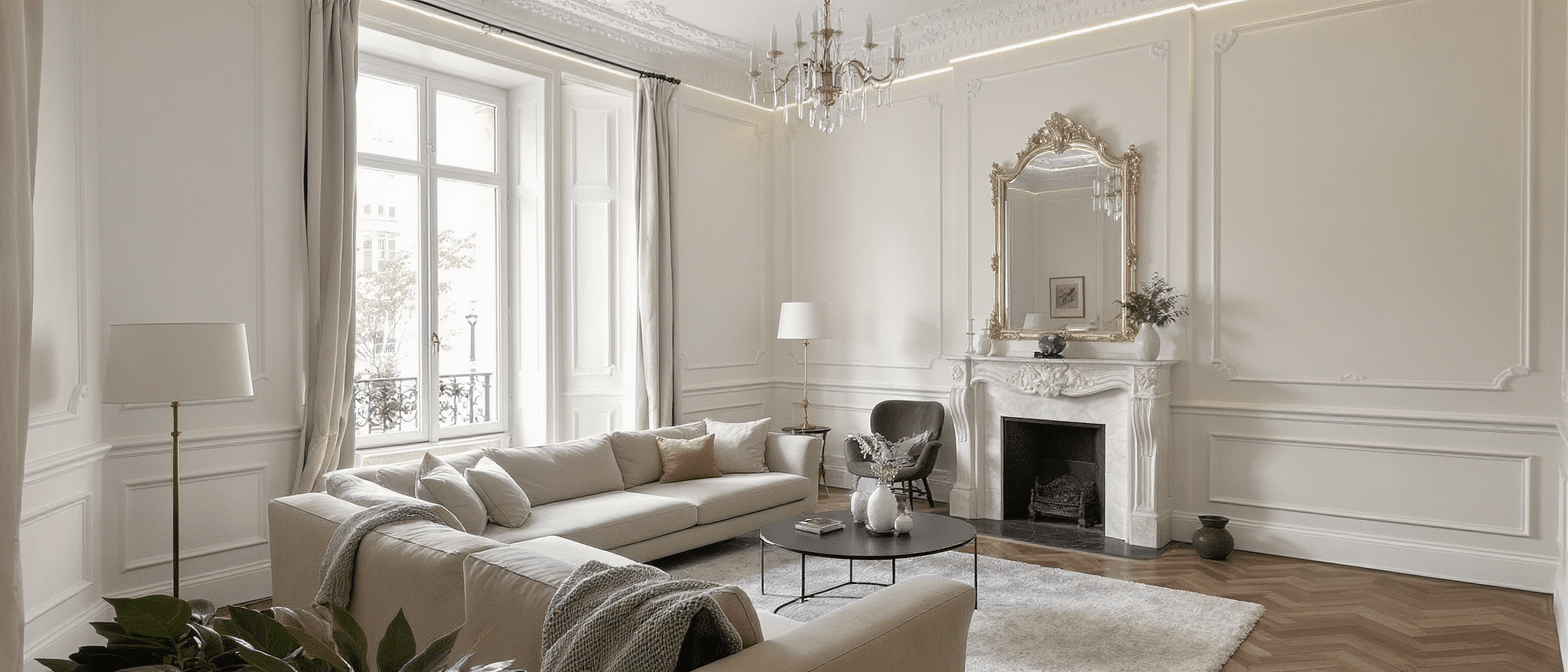 d&eacute;couvrez la transformation &eacute;l&eacute;gante d'un int&eacute;rieur haussmannien o&ugrave; charme d'antan et modernit&eacute; s'harmonisent parfaitement pour sublimer chaque d&eacute;tail.