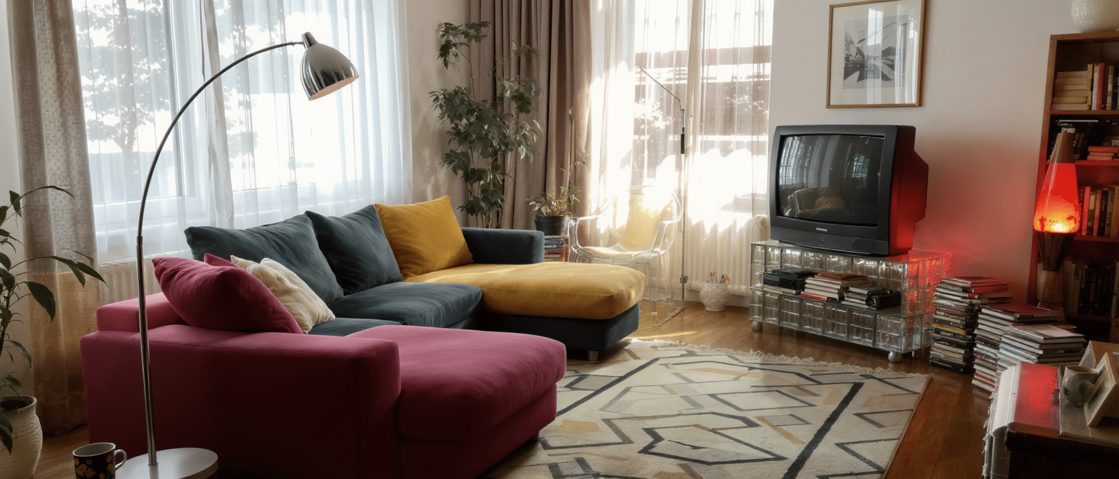 d&eacute;couvrez le retour en force de la d&eacute;co des ann&eacute;es 90, avec ses couleurs vives, ses motifs audacieux et son style r&eacute;tro qui s'invitent &agrave; nouveau dans nos int&eacute;rieurs pour une ambiance nostalgique et tendance.