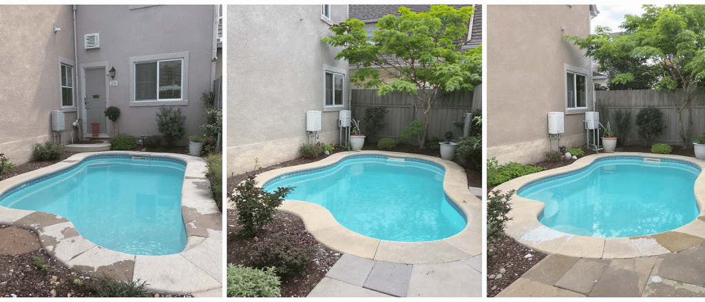 d&eacute;couvrez la transformation spectaculaire de 3 petites cours ordinaires en piscines de r&ecirc;ve, alliant &eacute;l&eacute;gance, confort et design exceptionnel.