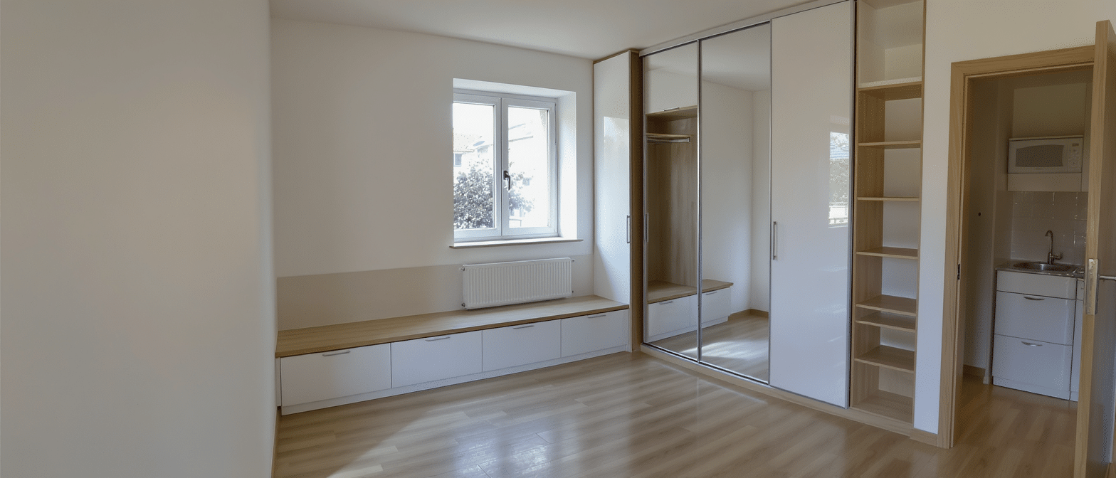 découvrez comment des rangements intégrés ont transformé ce 46 m², créant un espace visiblement plus grand et optimisé, alliant fonctionnalité et style.