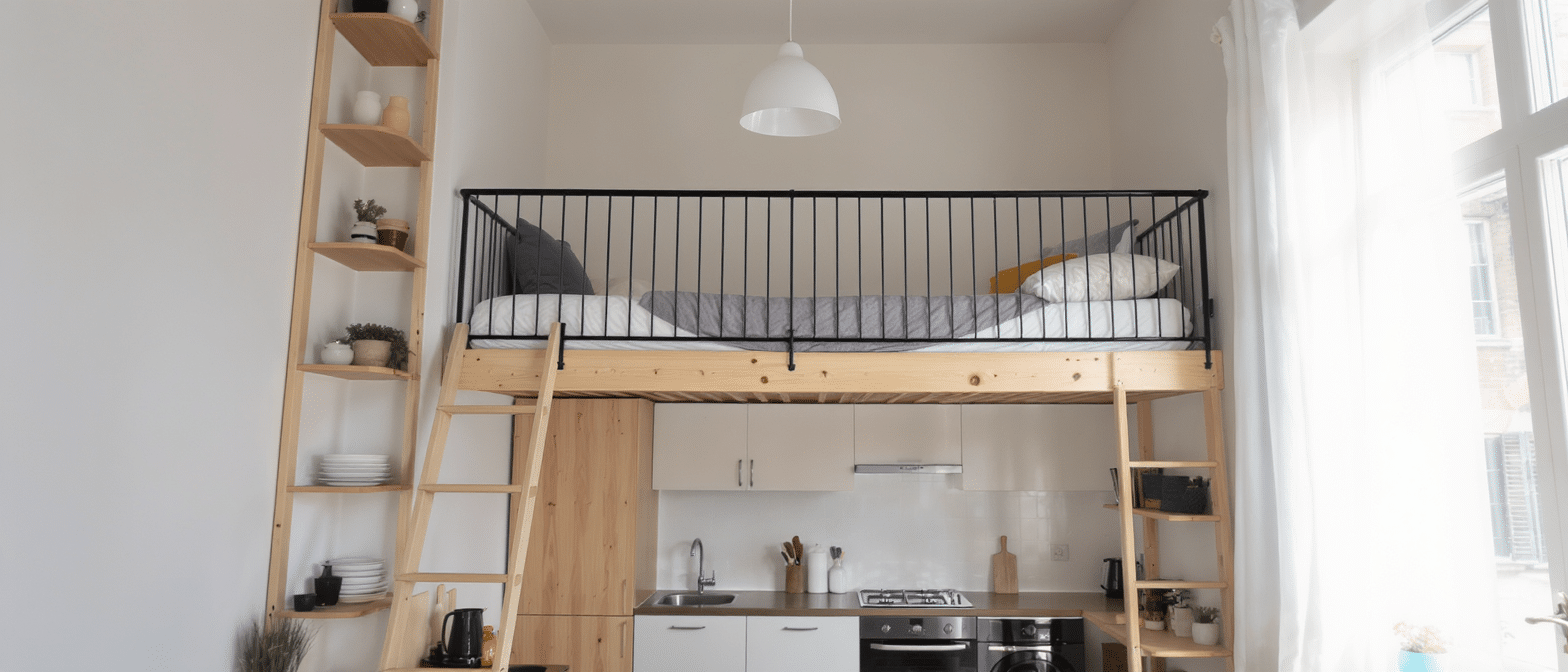 découvrez comment ce studio de 15 m² a intelligemment exploité sa hauteur sous plafond pour maximiser l'espace et créer un intérieur fonctionnel et lumineux.