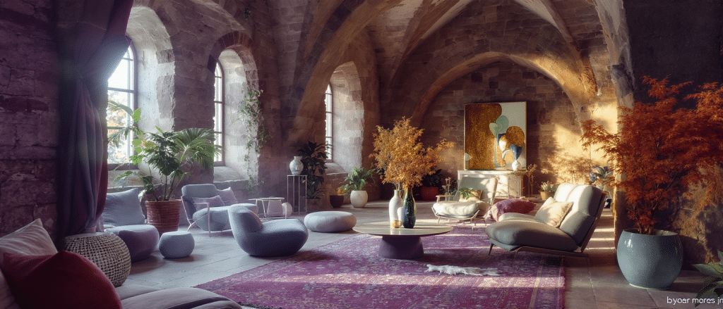 d&eacute;couvrez la transformation spectaculaire d&rsquo;une chapelle ancestrale en un int&eacute;rieur design &eacute;clatant, o&ugrave; l&rsquo;ancienne abbaye se pare de couleurs mystiques et contemporaines, alliant histoire et modernit&eacute;.