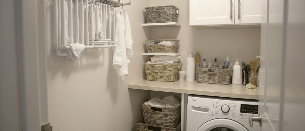 d&eacute;couvrez des astuces diy ing&eacute;nieuses pour am&eacute;nager et optimiser l&rsquo;espace dans votre petite buanderie, alliant praticit&eacute; et gain de place.