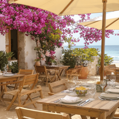 inspirations déco outdoor à emprunter à ce restaurant de plage andalou