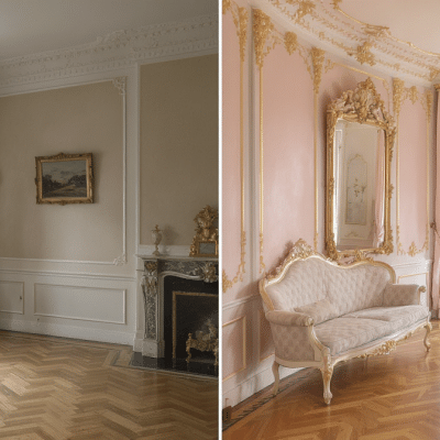 Avant/Après : métamorphose rococo d’un appartement haussmannien de 60m² revisité avec élégance