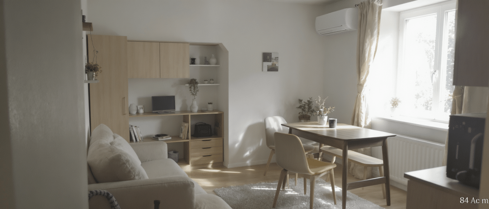 découvrez comment un aménagement optimisé transforme cet appartement de 84 m² en un espace de vie fonctionnel et agréable, alliant confort et praticité.