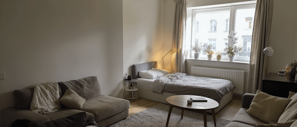 dans cet appartement de 55 m&sup2;, une astuce d&rsquo;am&eacute;nagement cr&eacute;e un coin nuit intime tout en pr&eacute;servant la lumi&egrave;re et l&rsquo;ouverture de l&rsquo;espace.