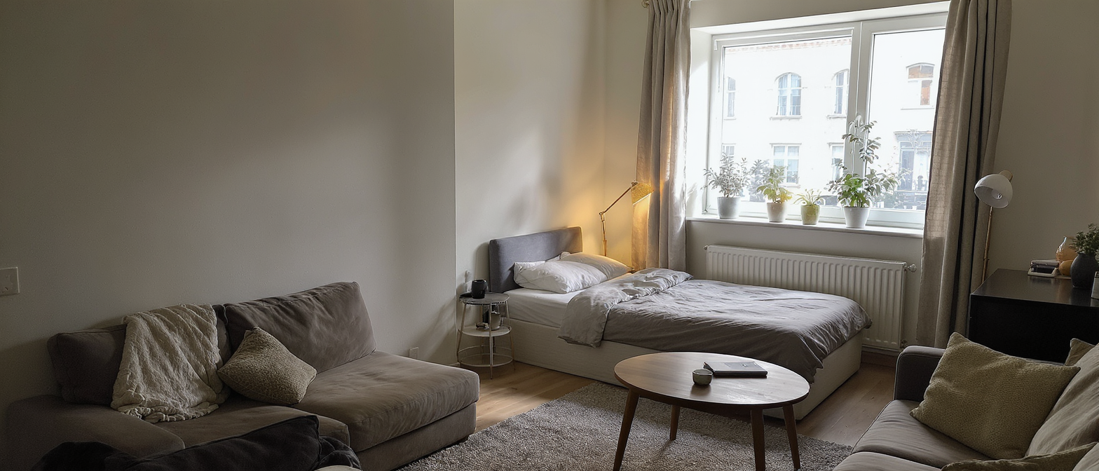 dans cet appartement de 55 m², une astuce d’aménagement crée un coin nuit intime tout en préservant la lumière et l’ouverture de l’espace.