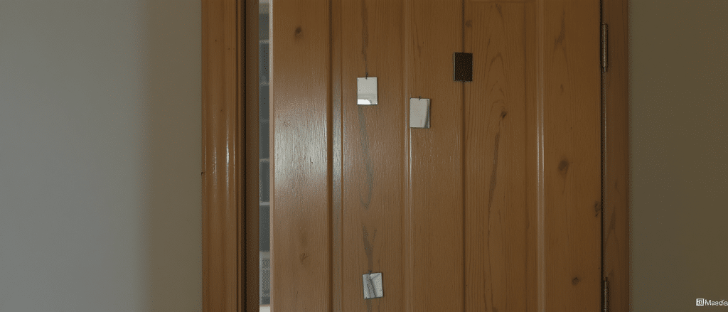 d&eacute;couvrez comment trois petits miroirs et quelques coups de pinceau transforment une porte ordinaire en un &eacute;l&eacute;ment d&eacute;co original et lumineux.